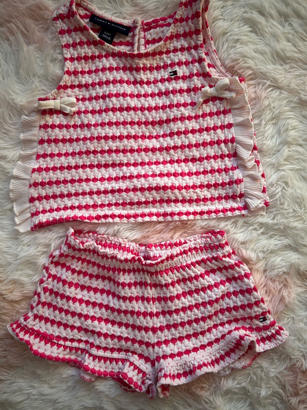 Tommy Hilfiger Pink & White Knit Tank Top and Ruffle Shorts Set